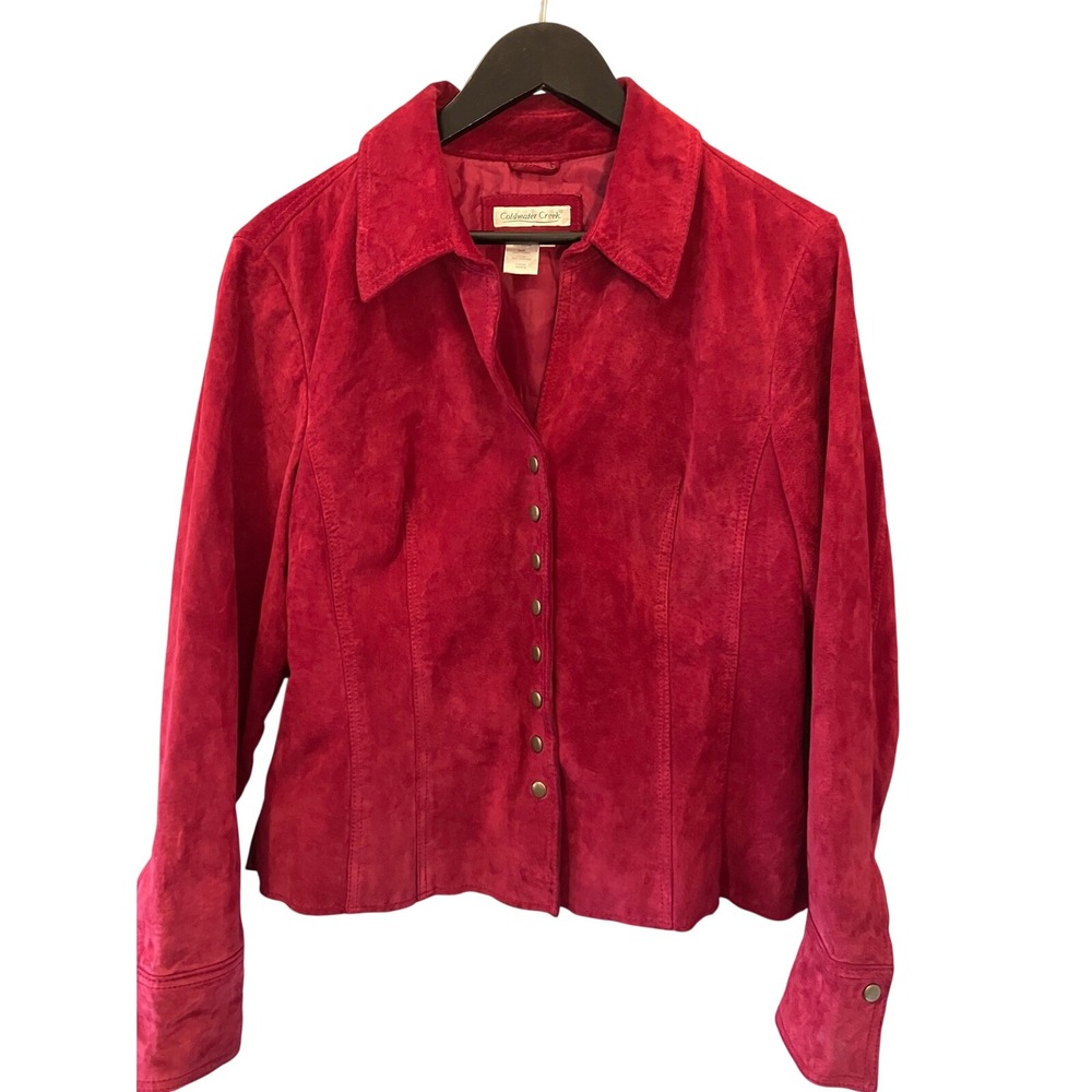 Vintage Coldwater Creek Women's Red Suede Leather Button Front Jacket Size L